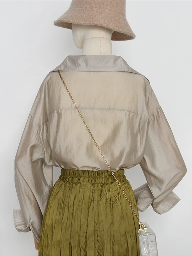 قميص واقي من الشمس أنيق خفيف ورقيق بلون الحلوى، قميص ليوسيل ناعم ومريح للسيدات كبير الحجم، بلوزة مكيفة #6