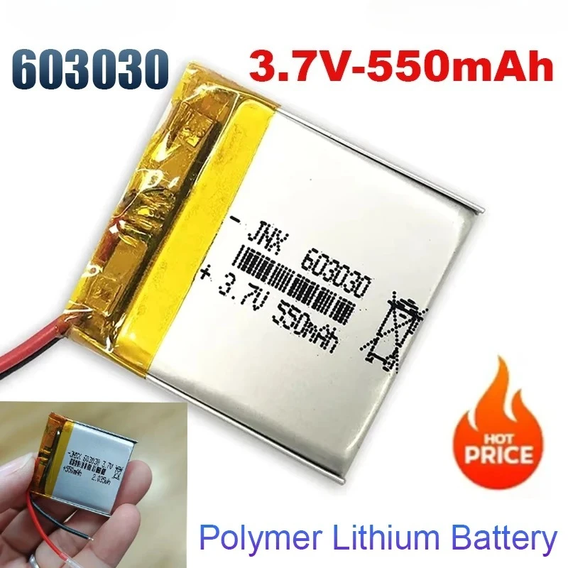 

3.7V Rechargeable Polymer Lithium Battery 603030 550mAh for Bluetooth Speaker Warm Clothing Smart Water Cup Rechargeable Battery