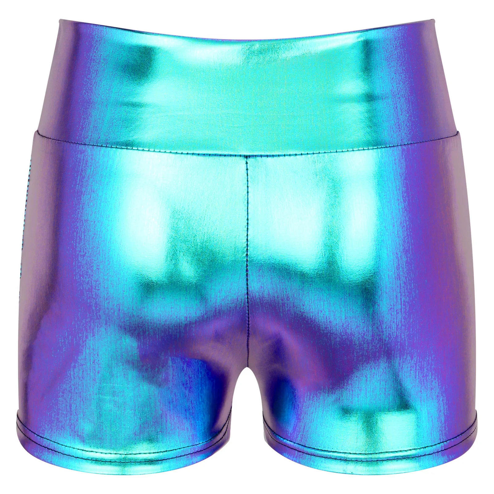 สตรี Shiny Metallic PVC หนัง Booty กางเกงขาสั้นเอวสูงเทศกาล Night Club Party Disco Rave Dance Bottoms กางเกงร้อน