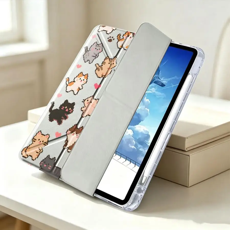 Cute Cat With Pen Slot Cover Tablet Case For Samsung Galaxy Tab S7 FE S8 A11 A9 Plus A8 S9 Plus S10 Lite