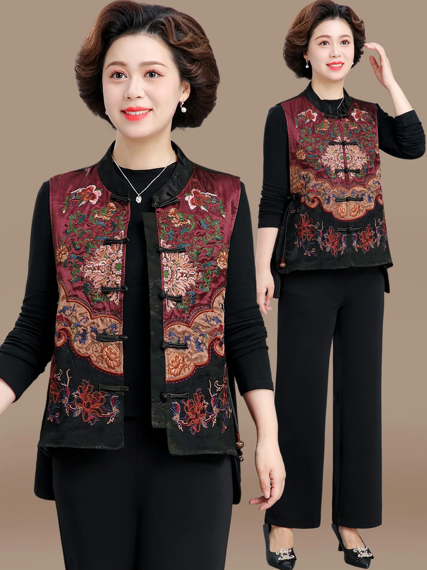 

Винтажный этнический женский жилет свободного кроя на пуговицах для женщин среднего и старшего возраста, модная осенняя верхняя одежда