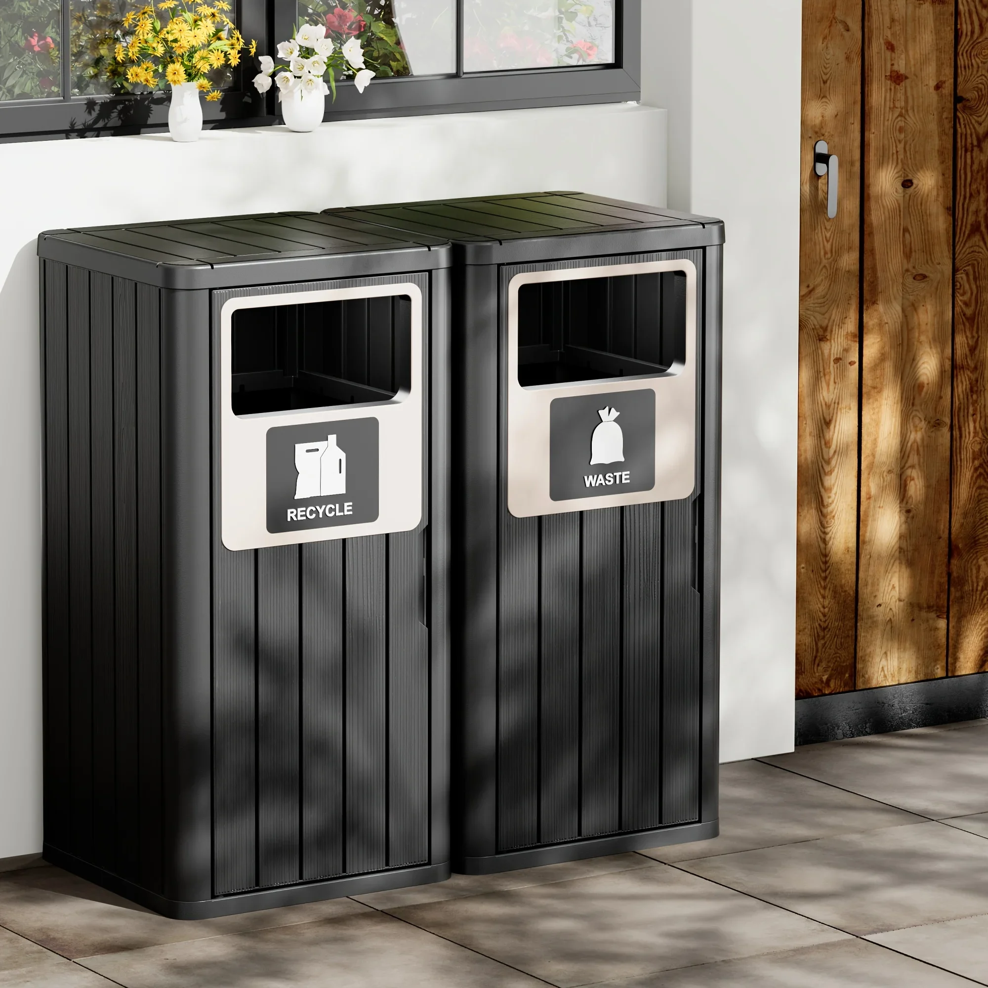 

3pcs Outdoor Trash Can, 2pcs Separable Trash Organizer, Single Piece Trash Can for Food Waste, Dry Waste, Wet Waste