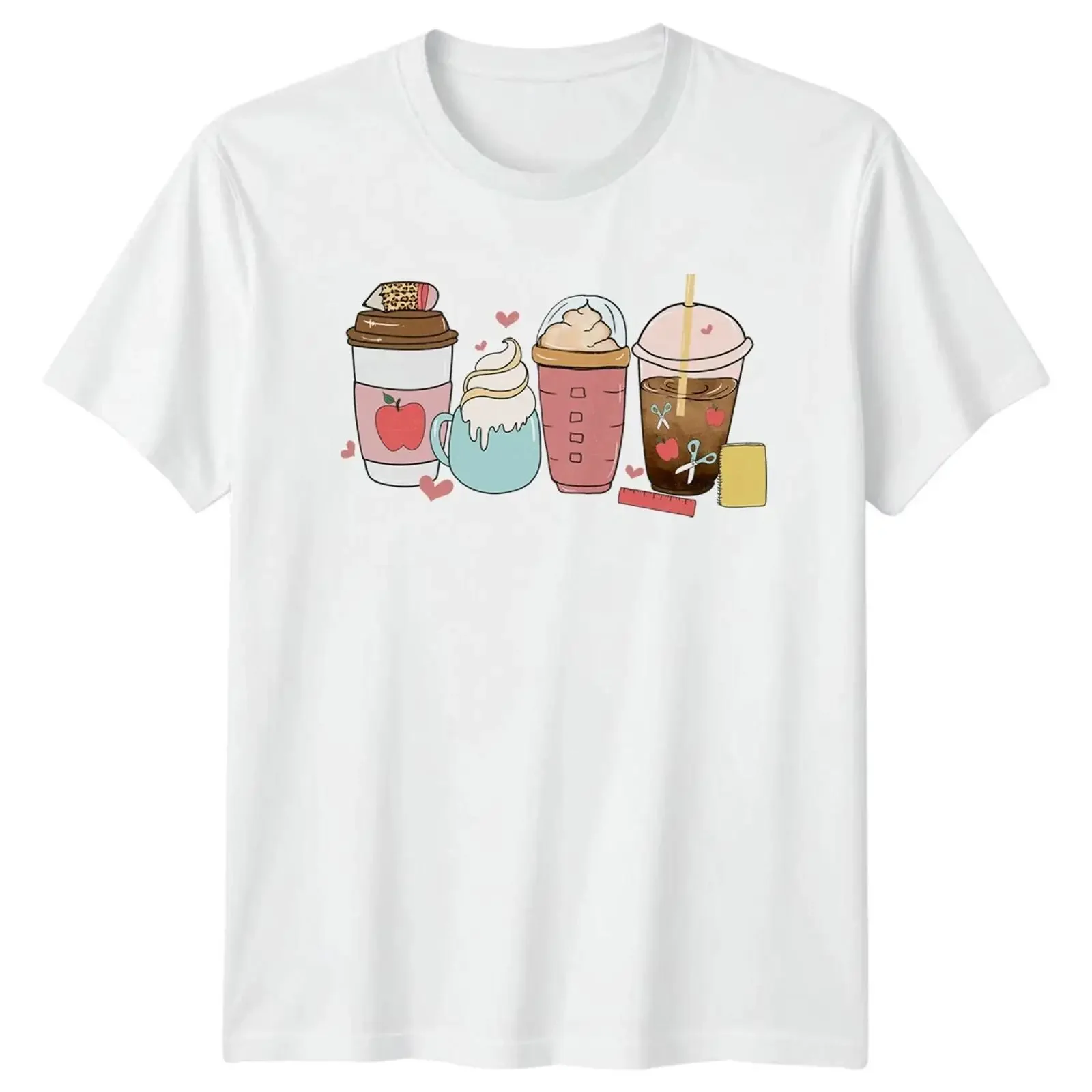 Apfel-Kaffee-Tasse Eisgetränk T-Shirt süßes Kaffeeliebhaber-Geschenk Vintage Washed Soft Top für den Alltag Designer-Kleidung