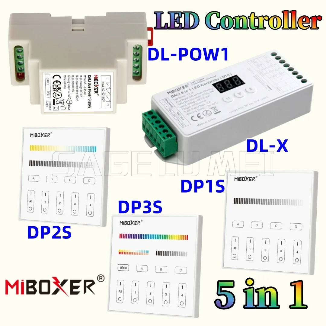 Miboxer DL-POW1 DL-X DP1S/2S/3S 5 in 1 Touch Panel LED Controller Dimming Control System Bus Power Supply DIN Rail for LED Lamps
