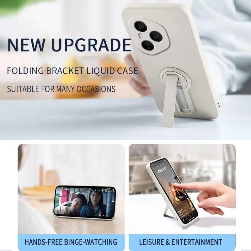 Case for Honor 400 Pro Liquid Silicone Stand Holder Soft Phone Skin Cover for 400 Lite 300 Ultra Upgrade Shockproof Back Funda