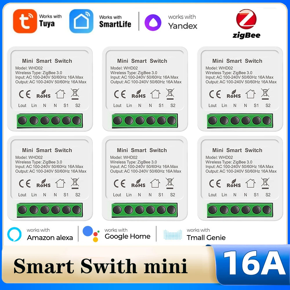 

ZigBee 3.0 Tuya Smart Light Switch 16A DIY Breaker Support 2 Way Work with Alexa Google Home Yandex Alice Smart Home Automation