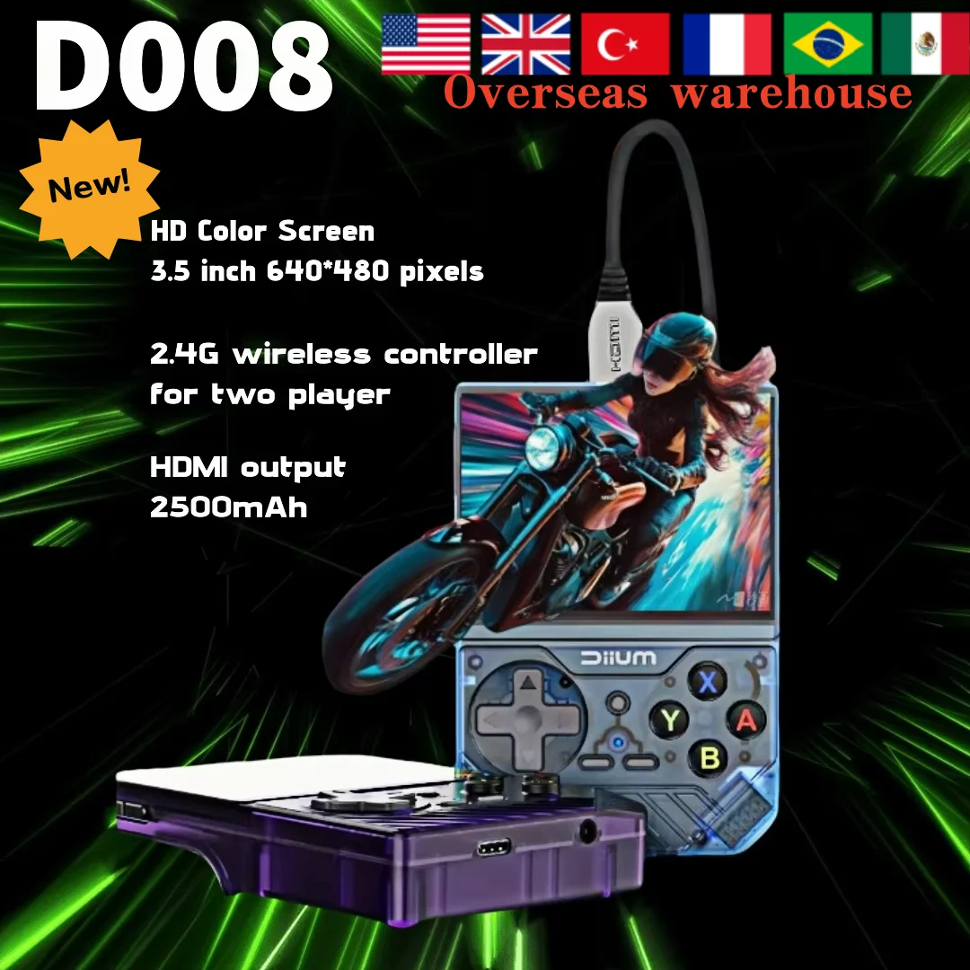 D008 Handheld Video Game Console Open Linux System 3.5 INCH IPS Screen 32Bit ARM Cotex-A7 2500mAh D007 Plus Retro Consoles Gifts