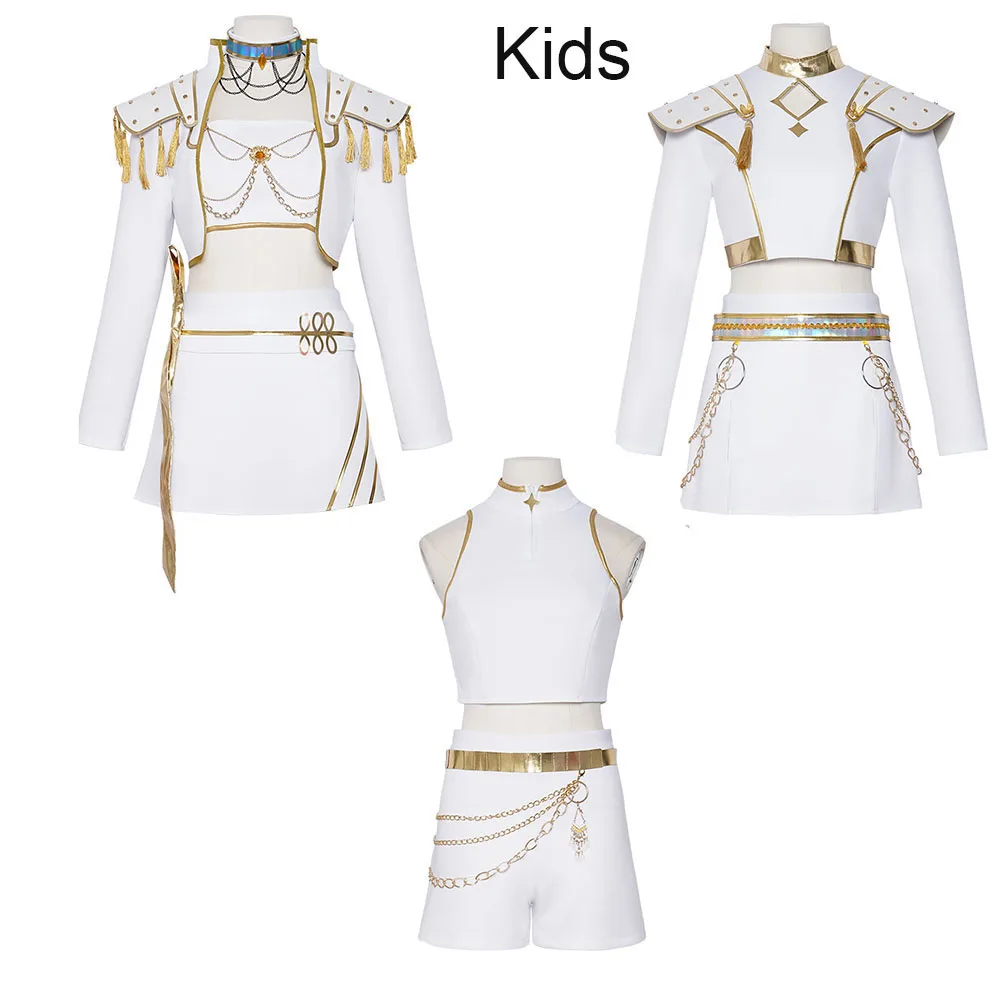 

Костюм для косплея Kpop Mira для девочек, детский костюм охотника на демонов Zoey Rumi, белый костюм, комплект для выступления на сцене, детская одежда на Хэллоуин