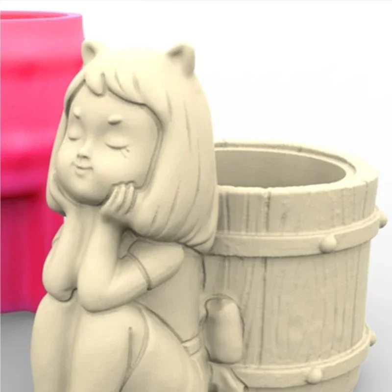 Nonstick Bear and Girls Pen Holder Mold Flower Pot Silicone Mold DIY Crafts Ornament Tool DIY Succulent Planter Mold