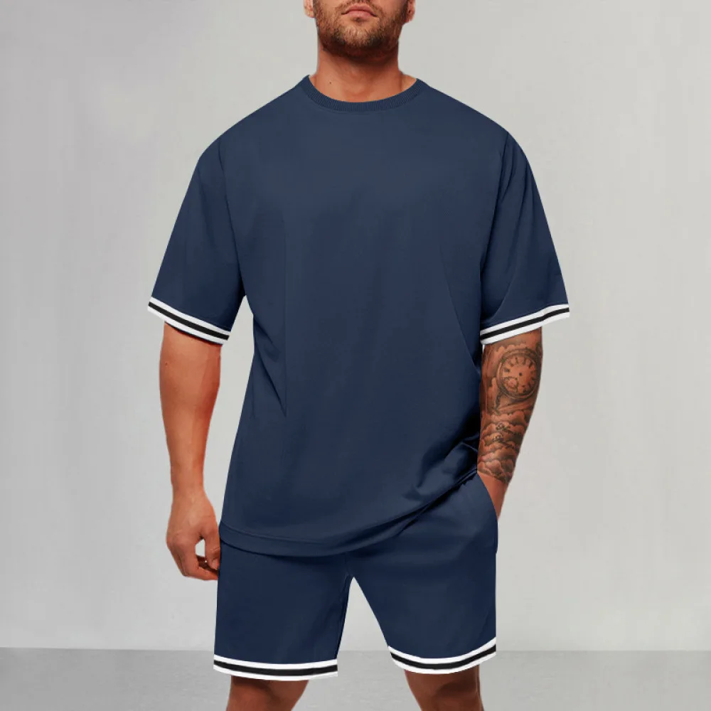 Conjunto de camiseta de manga corta y pantalones cortos para hombre, camiseta de dos piezas, ropa de calle deportiva informal, conjunto de ajuste suelto, gran oferta, Verano