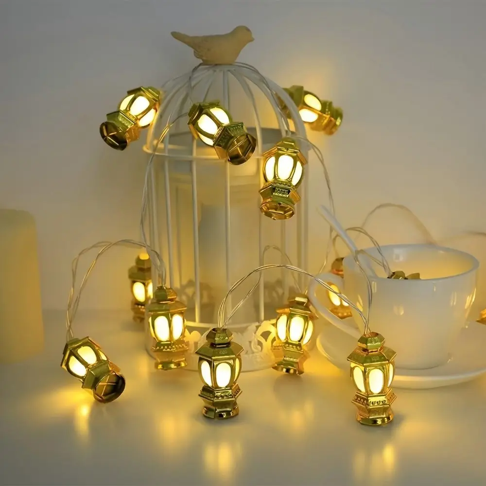 1pc 1.5M/3M Golden Retro Palace Lamp String, Battery Powered, Used for Ramadan Wedding Parties Indoor Outdoor Holiday Home Decor
