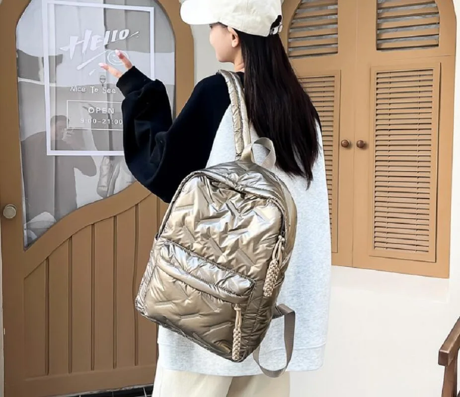 New Luxury Brand Women Waterproof Down Backpack Fashion Space Cotton High Capacity Travel Double Zipper Shoulder Bags School Bag