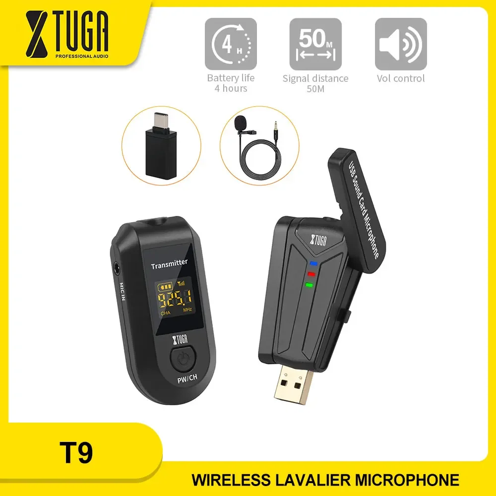 XTUGA T-9 Professional Wireless Lavalier Microphone Lightweight Small in Size Plug and Play For Shooting Live Teaching Interview