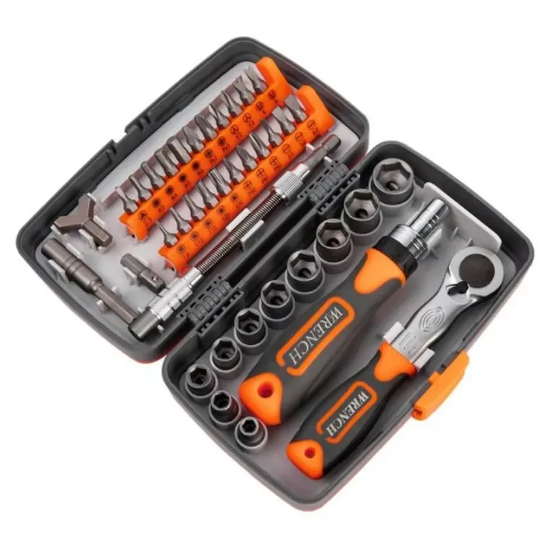 Multi-Functional Screwdriver Bit Set 38-in-1 1/4 Inches Ratchet Socket Set Toolsbox with Sockets&Bits&Ratchet Handle