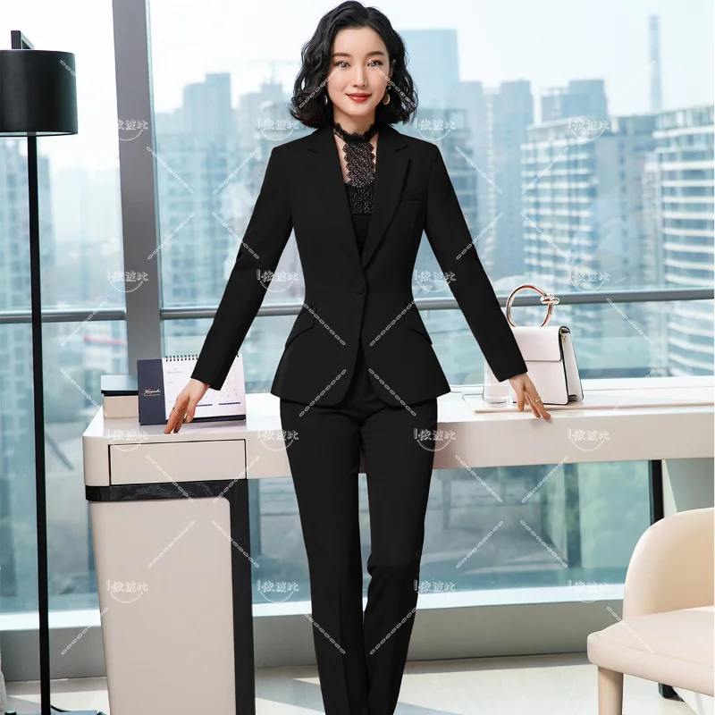 Red Dark Blue Black Women Pant Suit for Office Lady Two Pieces Set Size S-4XL Formal Work Career Blazer Coat With Pant Set Suit