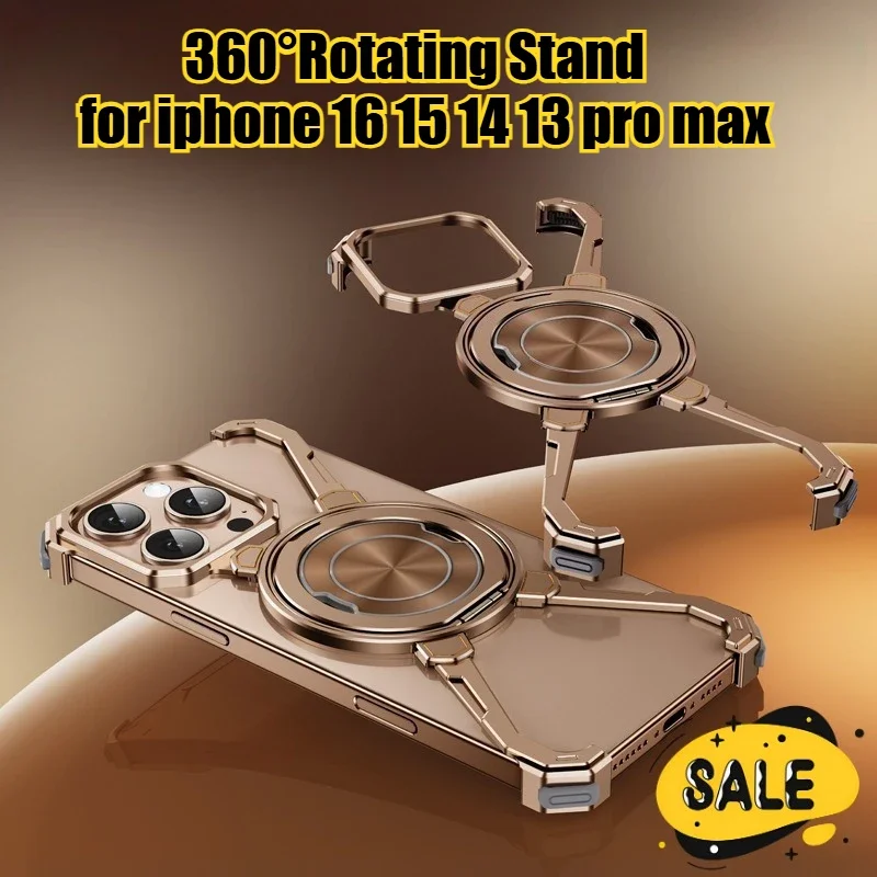 

360 ° Магнитный чехол для телефона без оправы с вращающейся кольцевой подставкой для Iphone 16, 15, 14, 13 Pro Max, простой дизайн, противоударный защитный чехол