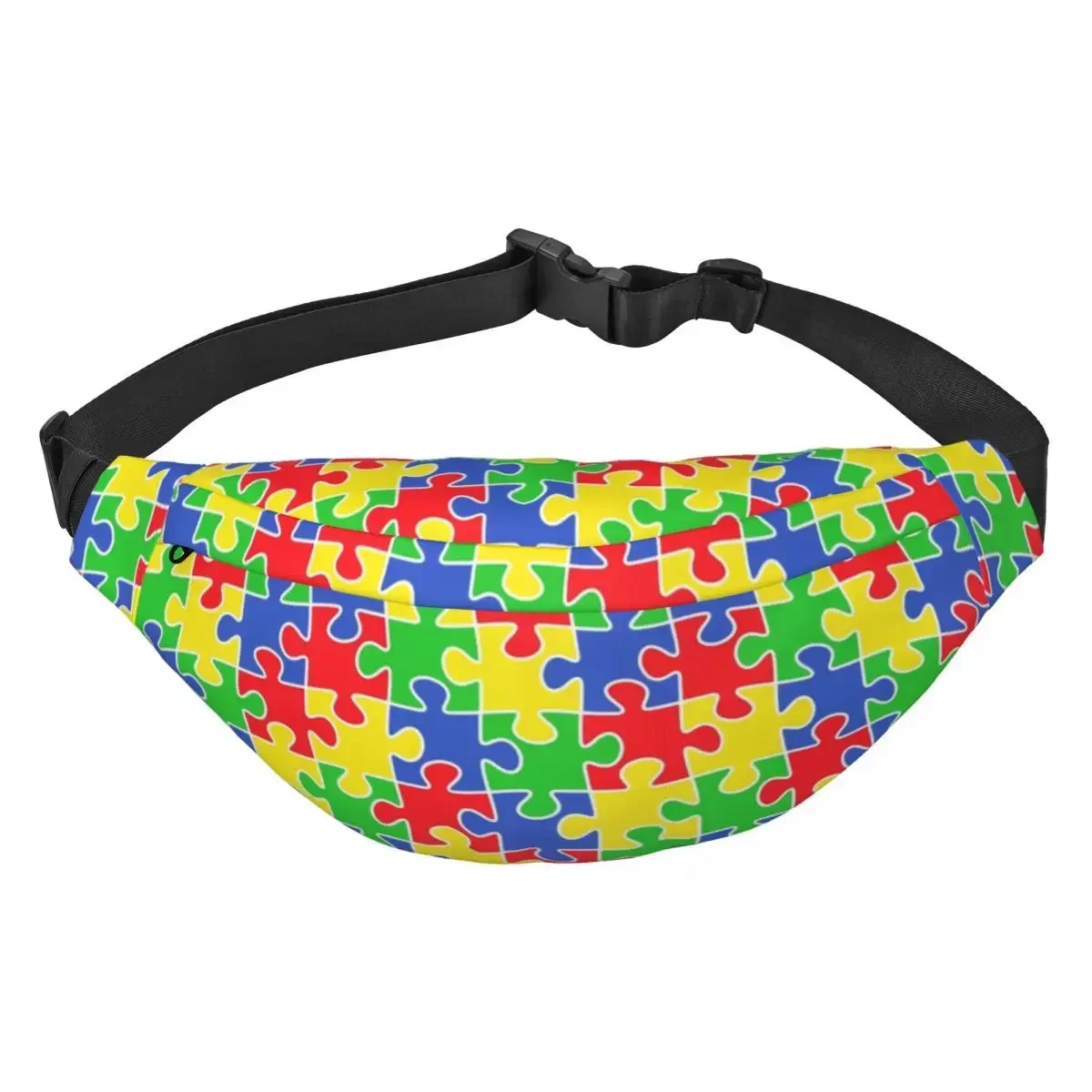 Custom Casual Colorful Puzzle Pieces Autism Awareness Fanny Pack Women Men Sling Crossbody Waist Bag Cycling Phone Money Pouch