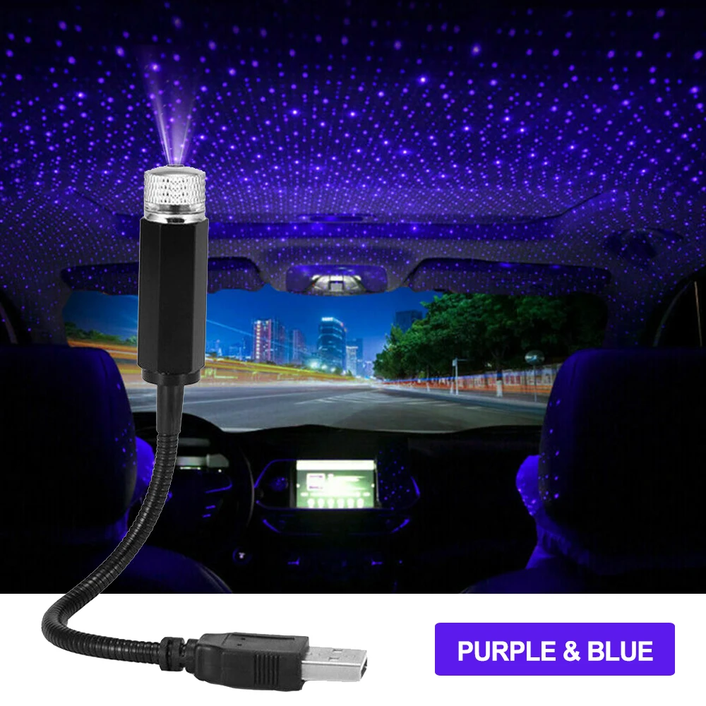 Romantic LED Car Roof Star Night Light USB Starry Sky Projector Atmosphere Galaxy Lamp Adjustable Car Interior Decorative Light