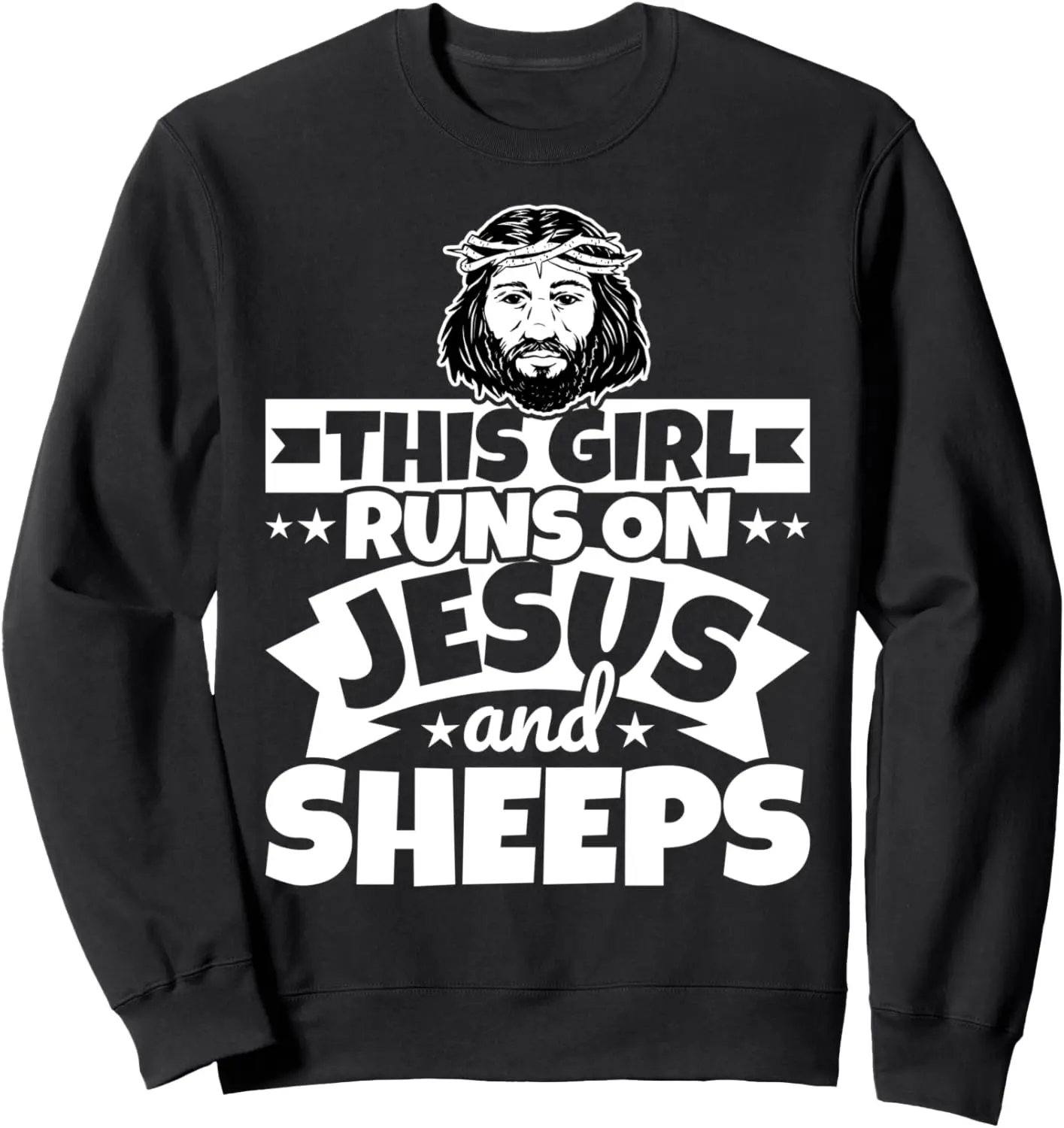 Girl runs on Jesus and Sheeps Sweatshirt