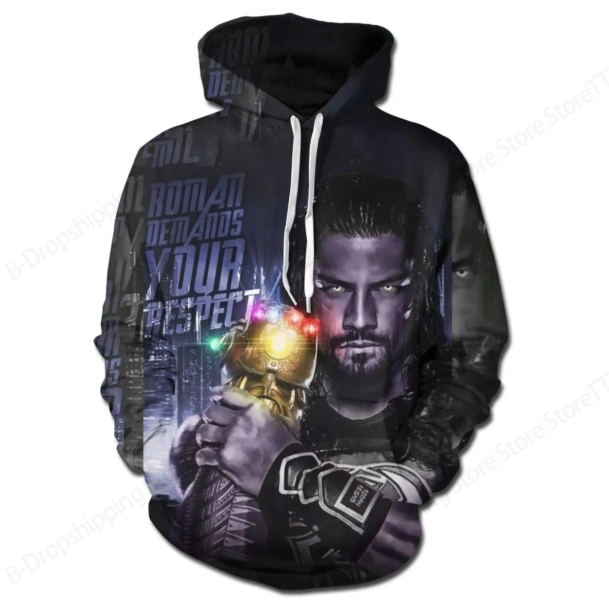 الأسود الروماني عهد OTC ثلاثية الأبعاد طباعة هوديي الرجال النساء موضة المصارعة هوديس البلوز الرياضة الجديدة كنزة قطيفة الرجال رياضية