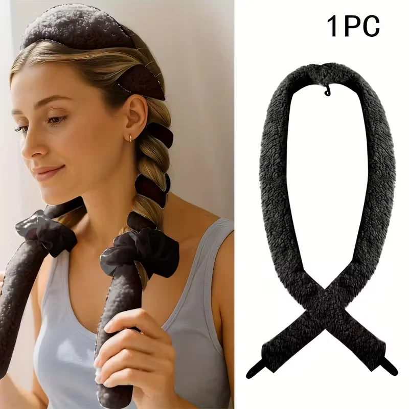 1 extra-long, fluffy, non-heating curling iron with elastic band, suitable for women's big waves and all hair types