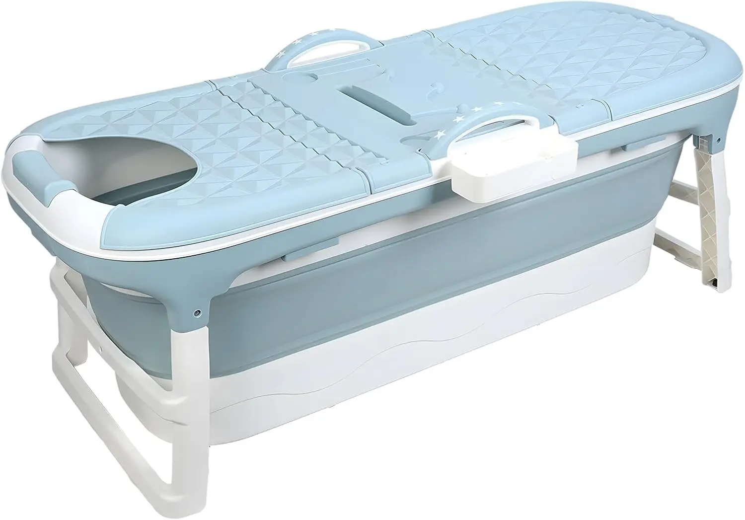 

45 Inch Foldable Bathtub for Adults Large Portable Soaking Tub with Storage Basket Thermal Lid Blue 1 2M