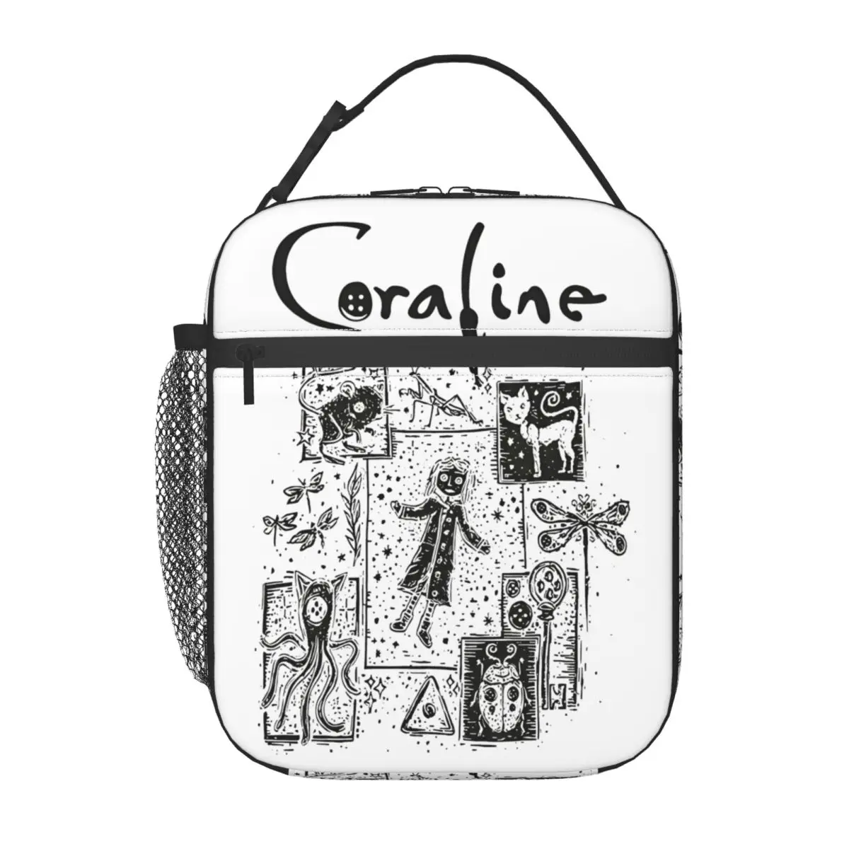 Coraline Cat Doll Pink Palace Button Eyes Insulated Lunch Bag Food Container Portable Thermal Cooler Lunch Boxes For Picnic