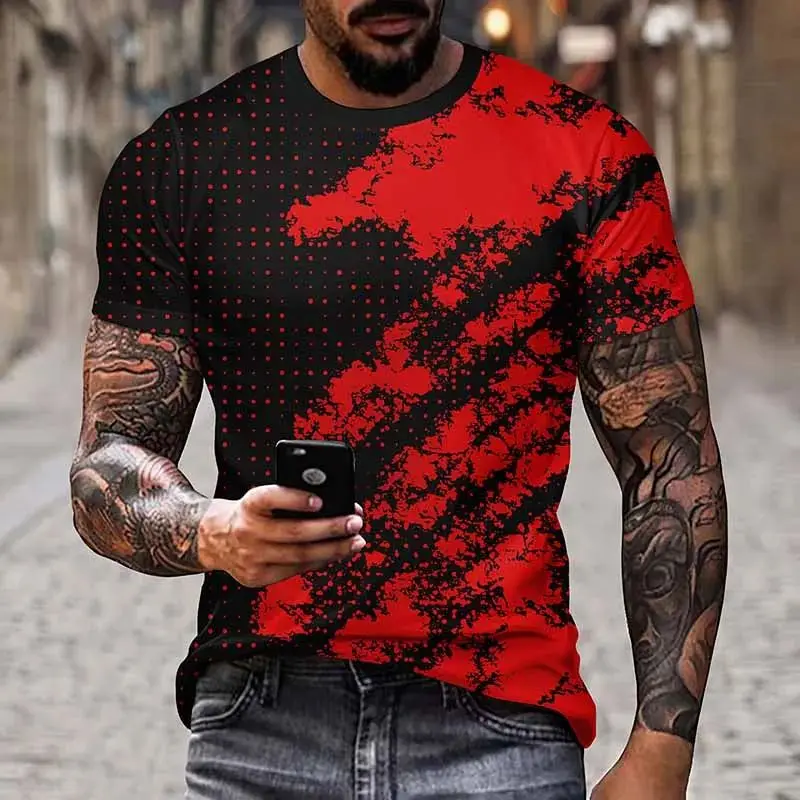 Summer Men\'s Fashion Simple Casual Street Personality Hd 3d Printing Loose Breathable O Collar Short Sleeve Plus Size Shirt