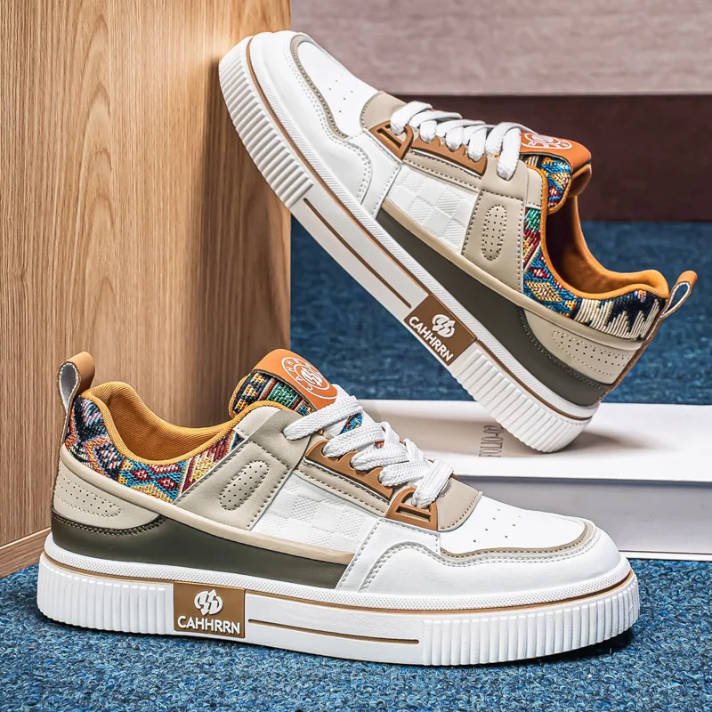 

2026 Men's casual sports board shoes, versatile and fashionable leather trendy shoes, thick-soled comfortable men's shoes