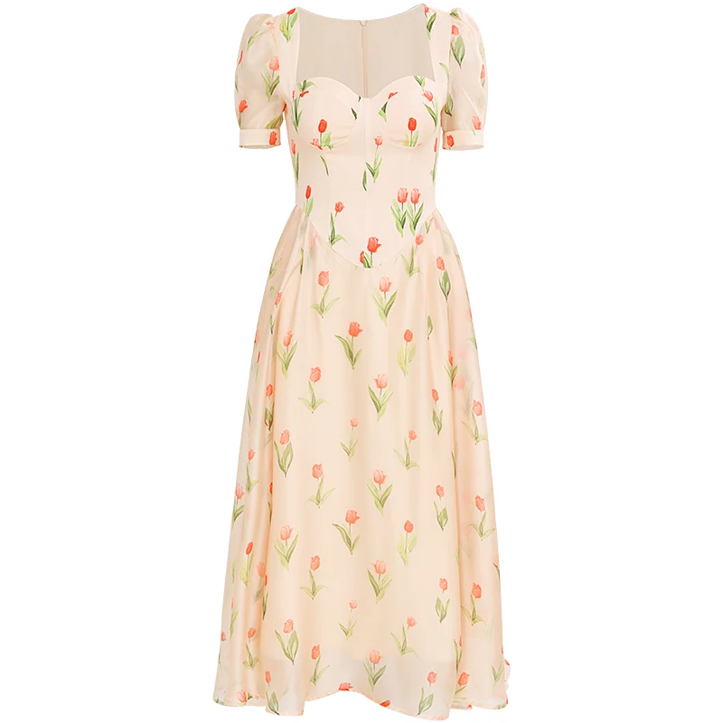 

Ele Floral Print Maxi Dr Women's High Waist A-Line Skirt ort Sve Tea Break Faionable Summer Long Dr