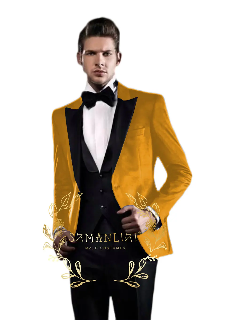 

Slim Fit Men's Suits Groom Tuxedos For Wedding Custom Made Party Gold Velvet Smoking Jacket Pants Vest Male Fashion Costume