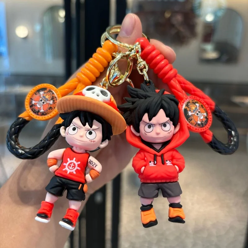 Cute Keychain Kawaii Anime Key Chain Accessories Cartoon Luffy Doll 3D Keyring With PVC Soft Tape Cartoon Theme Event Gifts