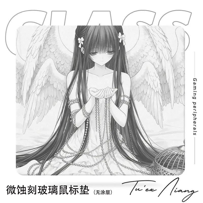 Japanese Girl Kawaii Glass Gaming Mouse Pad Frosted Surface Desk Tempered Glass Mouse Pad E-Sports Table Mouse Pad PC