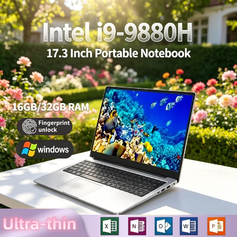 Intel i9 9880H 17.3 Inch Full Size Notebook 32GB RAM 2TB SSD Fingerprint Unlock High Performance Work Gaming Pro Max
