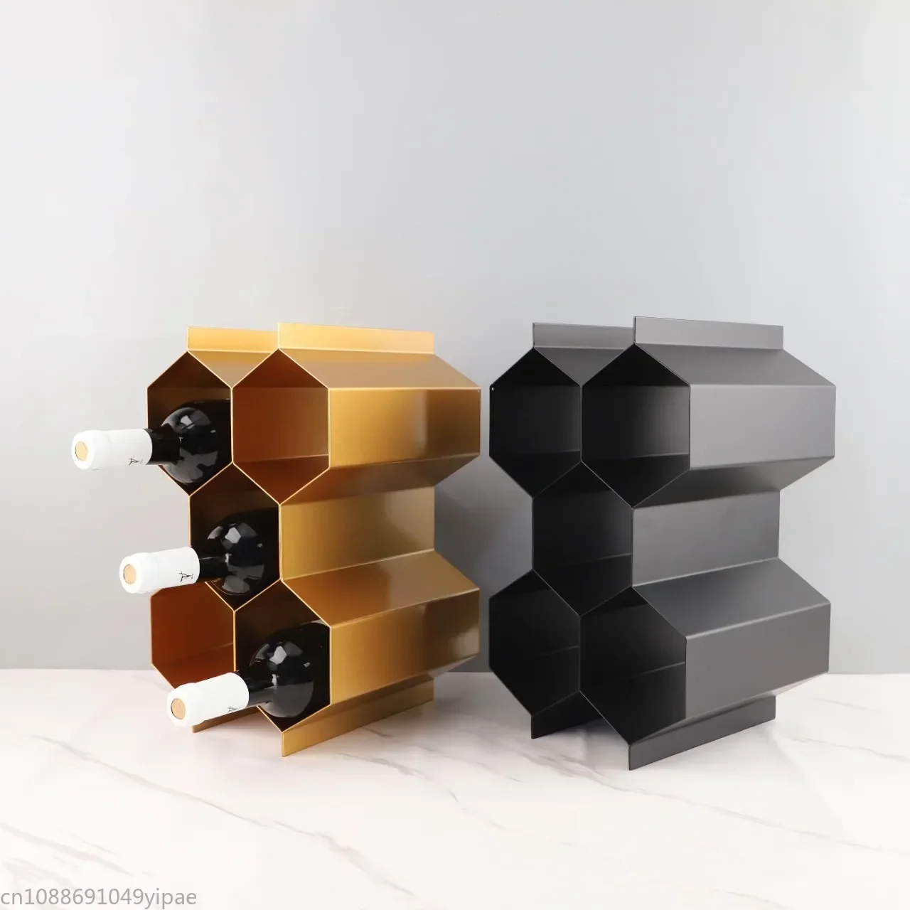 

Modern simple abstract geometric metal wine rack can also be used as wine cabinet bar decoration