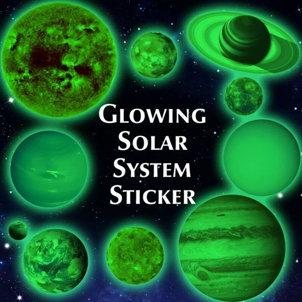 New Glow In The Dark Solar System Wall Sticker 10 Planet Decal Kids Room Decor Mural Moth-proofing Bedroom Stickers