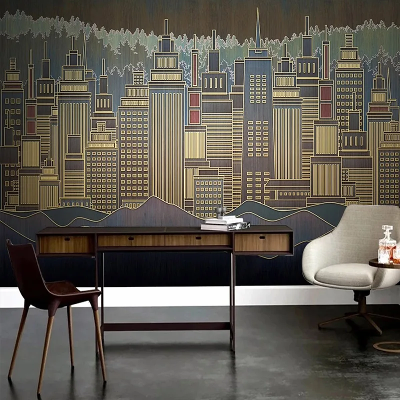 Custom Mural 3D Stereo Golden Lines Embossed City Buildings Wallpaper Living Room TV Sofa Bedroom Decor Papel De Parede