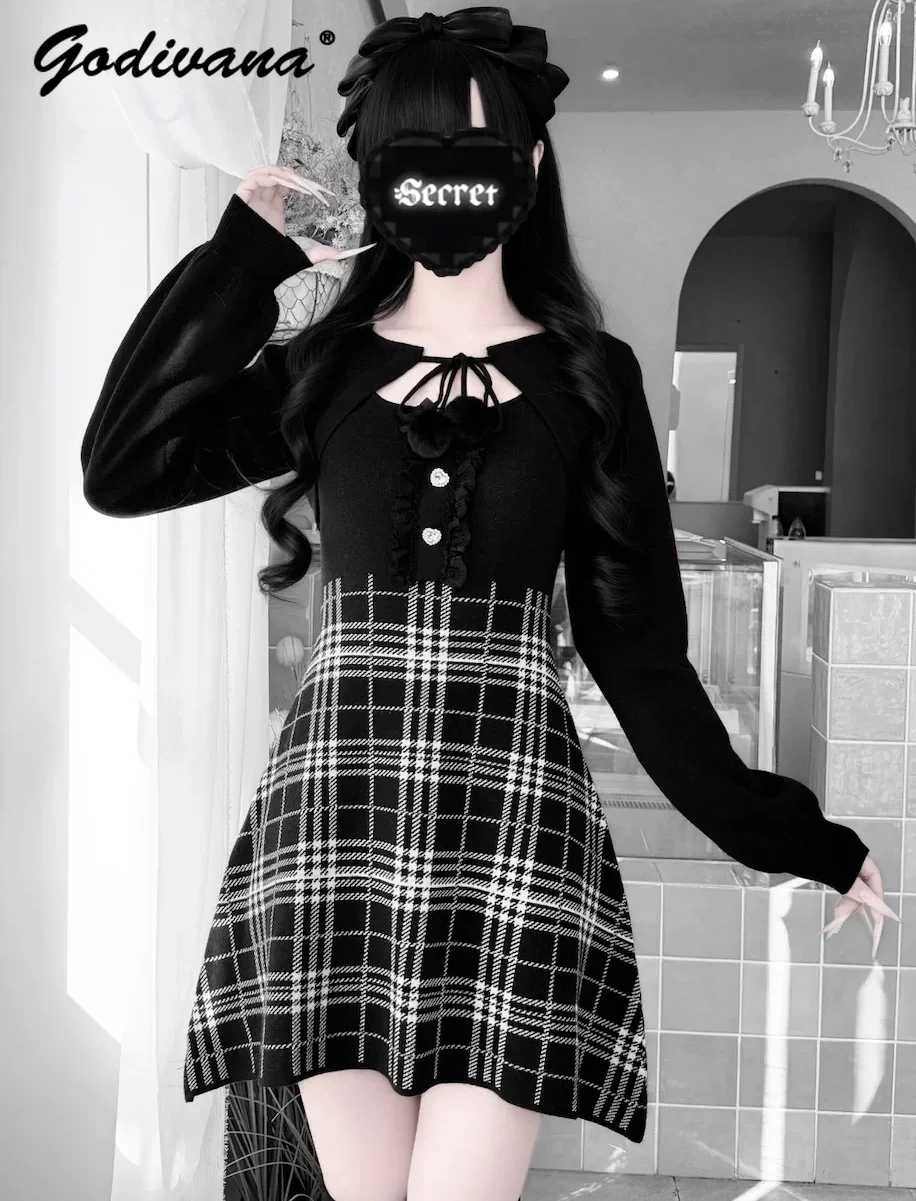 

Japanese Style Knitted Shawl and Sling Dress Two-piece Set New Autumn Female Girls Sweet Lolita Sweater Dress Suit
