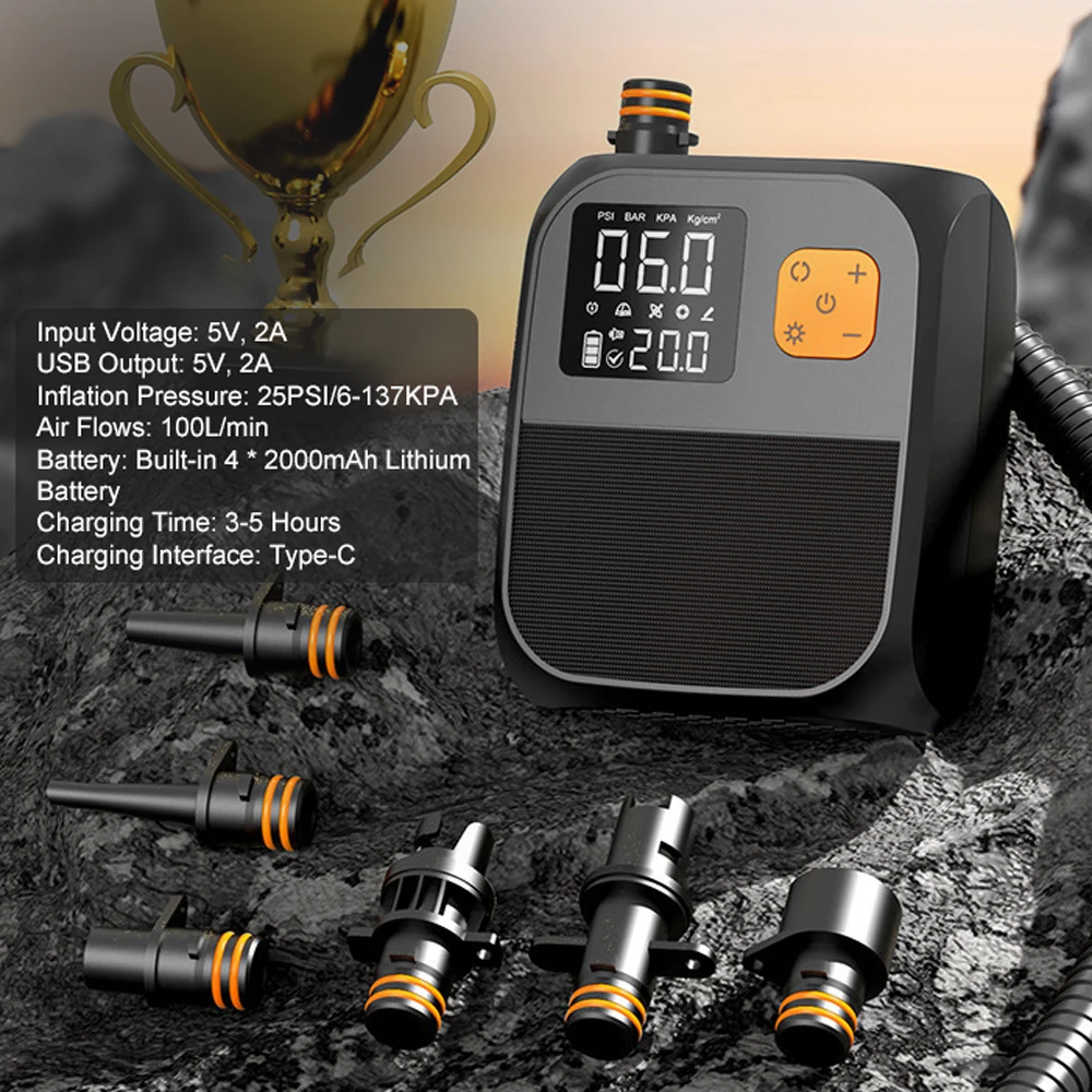 

Портативный электрический воздушный насос 5 В Power Bank 25PSI воздушный компрессор высокого давления, насос для надувной лодки, доски для серфинга