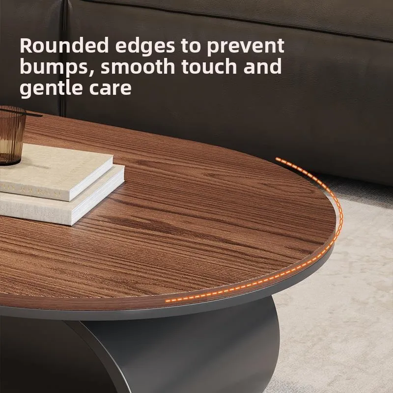 French retro style solid wood coffee table, living room home medium and ancient style small apartment simple oval coffee table