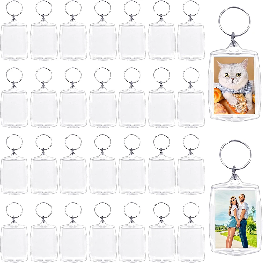 

30PCS Clear Acrylic Photo Frame Keychain Photo Snap-In Custom Insert Photo Acrylic Blank Keyring Clear Blank Picture Pendant