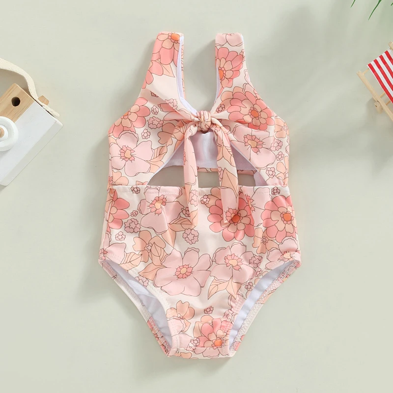 Toddler Infant Baby Girls Summer Cute Swimwear Sleeveless Floral/Shell Print Hollow Bathing Suit Bikini Baby Romper Swimsuit
