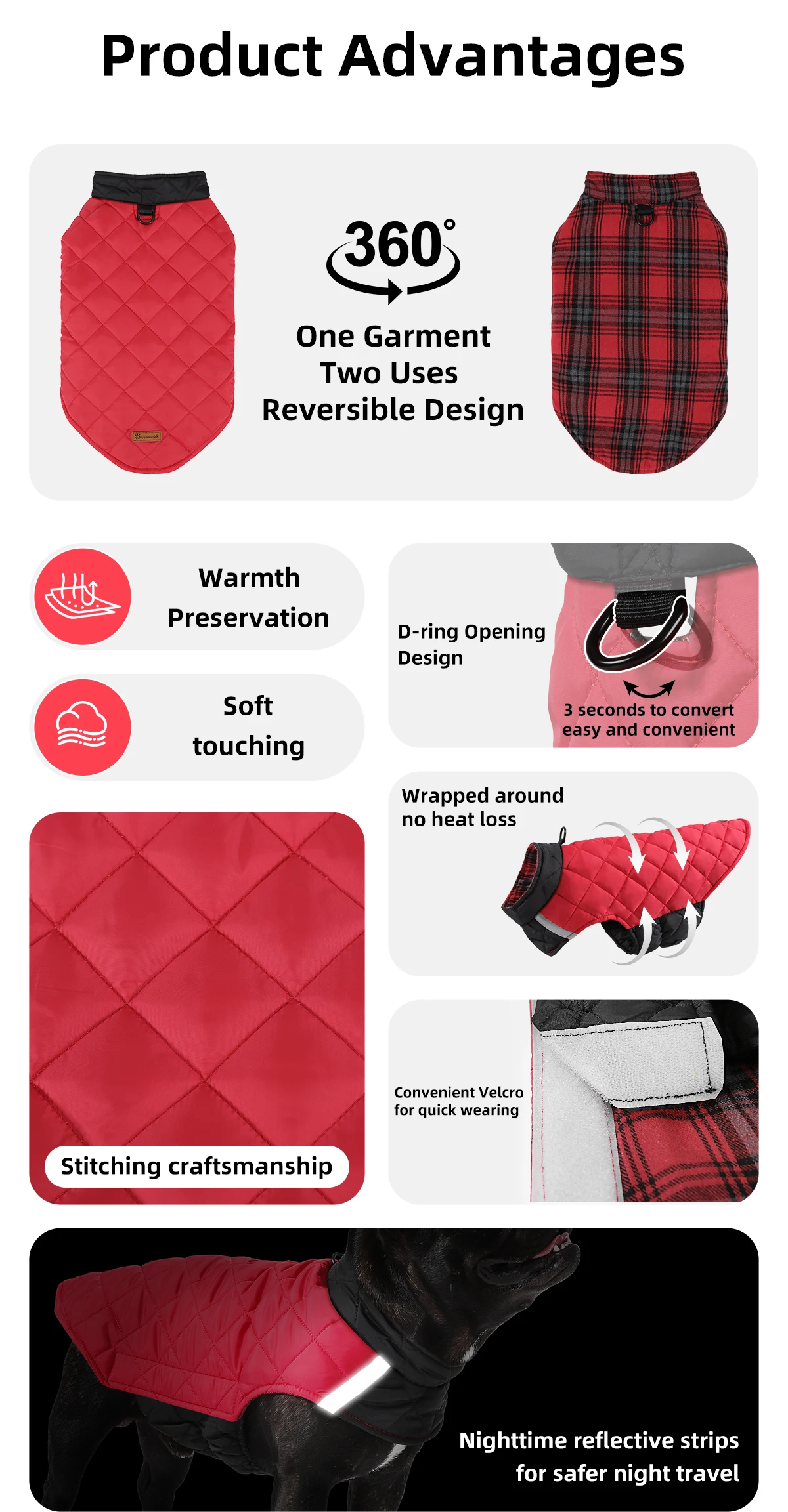 Winterhundekleidung, warmer Hundemantel, beidseitig tragbar, PP-Baumwolle, Outdoor-Welpenkleidung, Jacke, Chihuahua, French Bulldog Kleidung – Detail 2