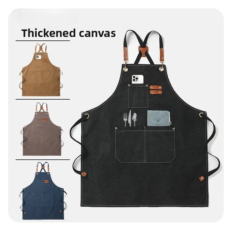 Thickened New Work Apron Oil Proof Waterproof Kitchen Cotton Canvas Heavy Duty Dirt Resistant