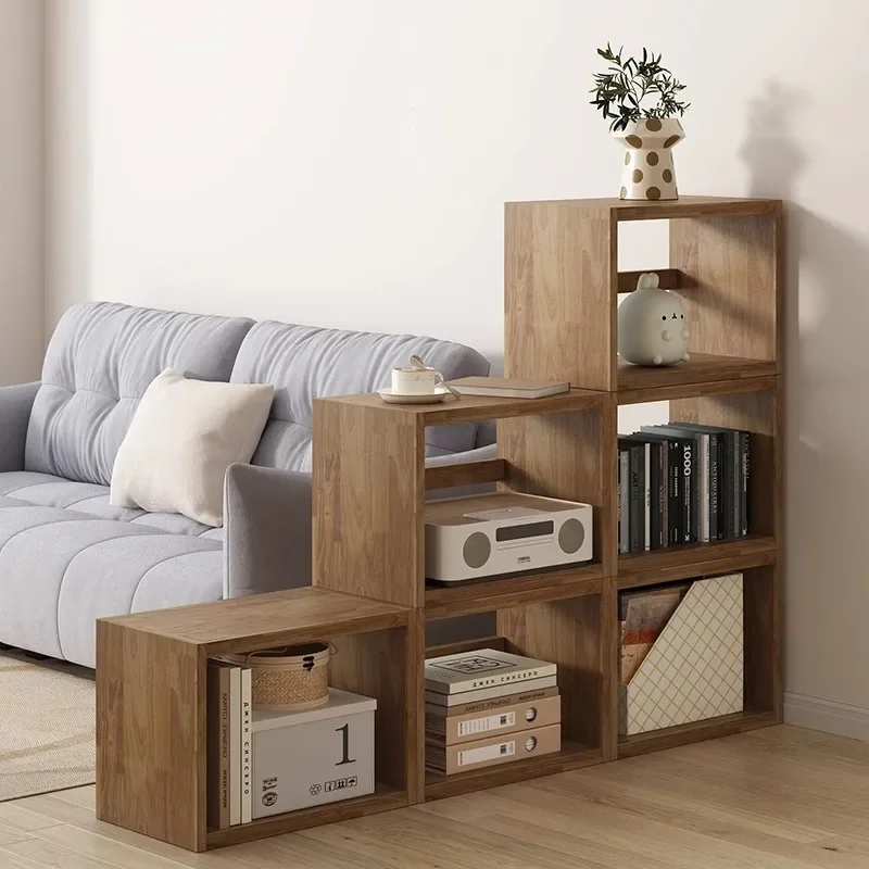 Solid wood combination cabinet Floor rack Living room partition bookcase Grid cabinet Integrated storage Locker