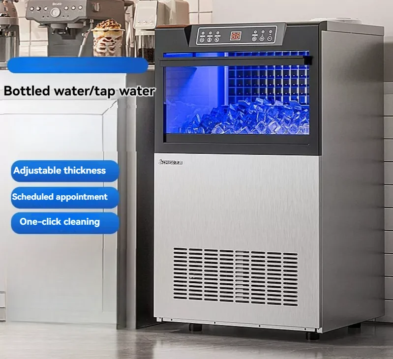 Automatic Large Capacity Cube Ice Maker, Commercial Stainless Steel Square Ice Making Machine for Milk Tea Coffee Shop Bar