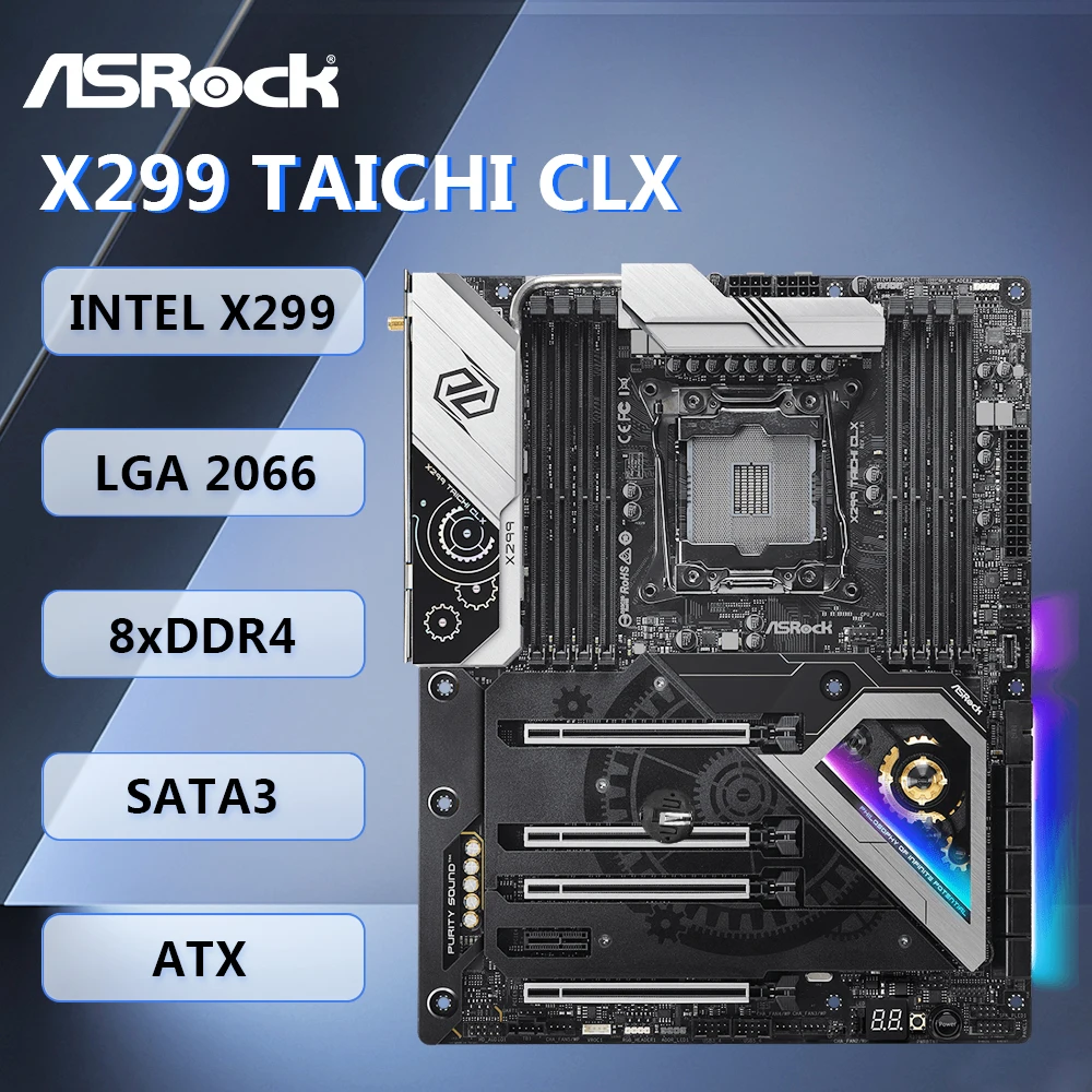 

Материнская плата ASRock X299 Taichi CLX ATX Intel X299 LGA2066 DDR4 SATA3 M.2 WIFI SPDIF Audio для процессора Intel Core X-Series