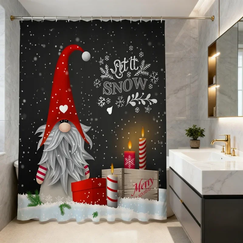Christmas Shower Curtain Snowman Gingerbread Man Santa Xmas Tree Reindeer Waterproof Bath Curtain Holiday Decor w Hook