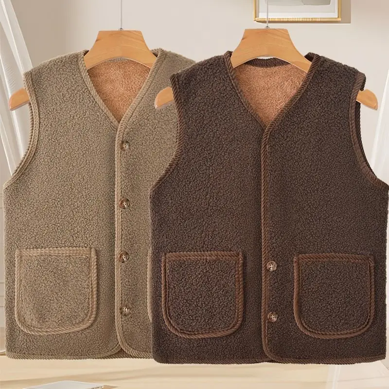 

Толстый теплый жилет из овечьей шерсти для мамы, жилет без рукавов больших размеров, верхняя одежда для пожилых женщин, осенне-зимняя одежда