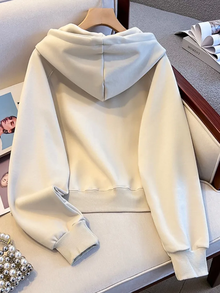 Felpa con cappuccio in puro cotone da donna vestibilità ampia ort Sle primavera autunno coreano pigro Sle abbigliamento auto-kept lungo Sve ricamato